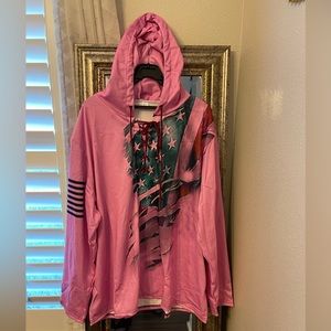 Men's Long Sleeve Pullover Hoodie Sweatshirt, pink with national flag print